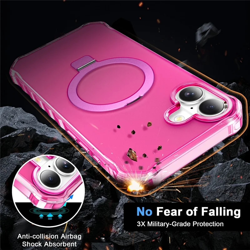 For iPhone 17 Case Compatible with MagSafe Matte Kickstand Hybrid Phone Cover Small Wavy Edge - Rose