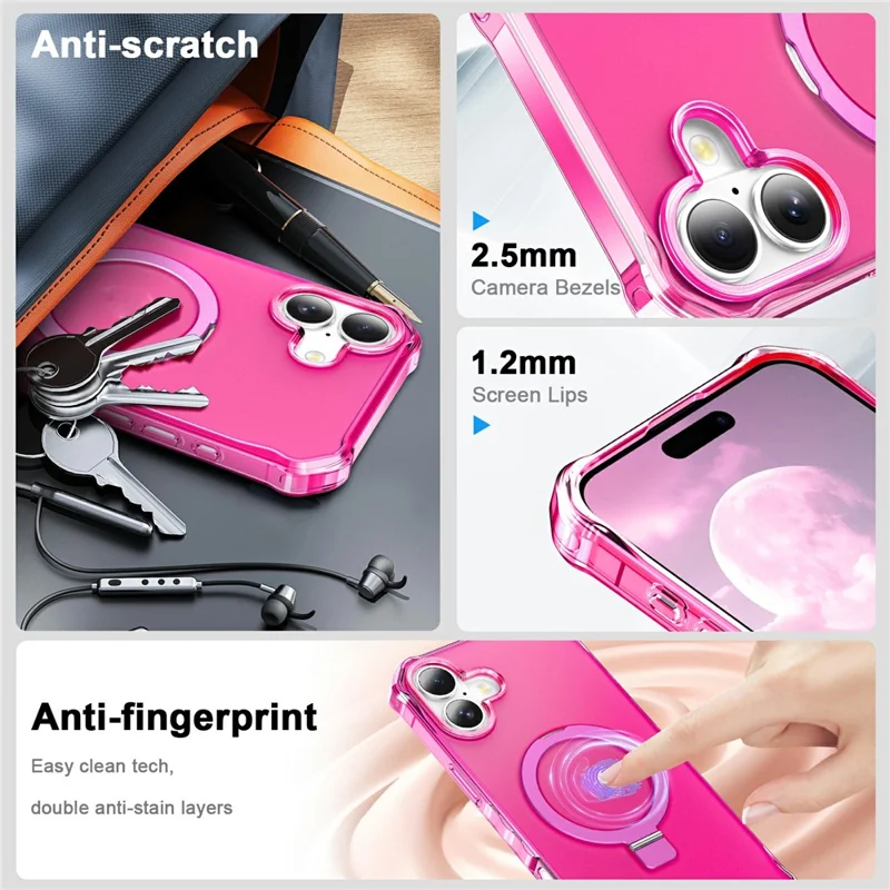 For iPhone 17 Case Compatible with MagSafe Matte Kickstand Hybrid Phone Cover Small Wavy Edge - Rose