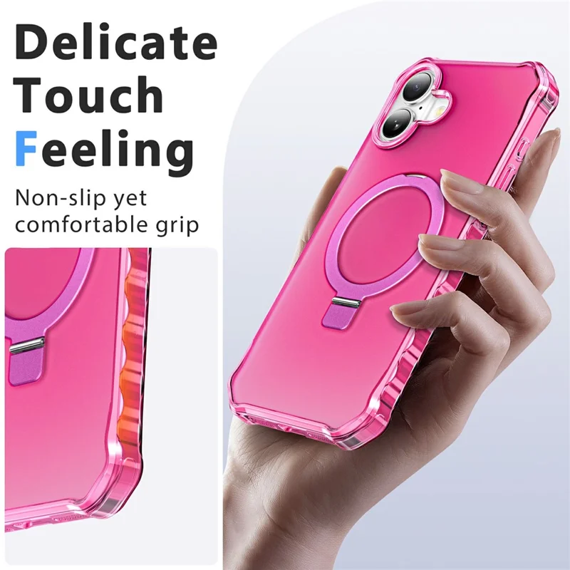 For iPhone 17 Case Compatible with MagSafe Matte Kickstand Hybrid Phone Cover Small Wavy Edge - Rose
