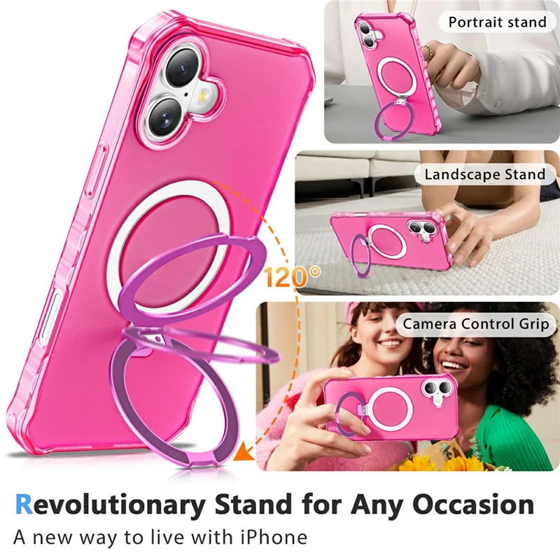 For iPhone 17 Case Compatible with MagSafe Matte Kickstand Hybrid Phone Cover Small Wavy Edge - Rose