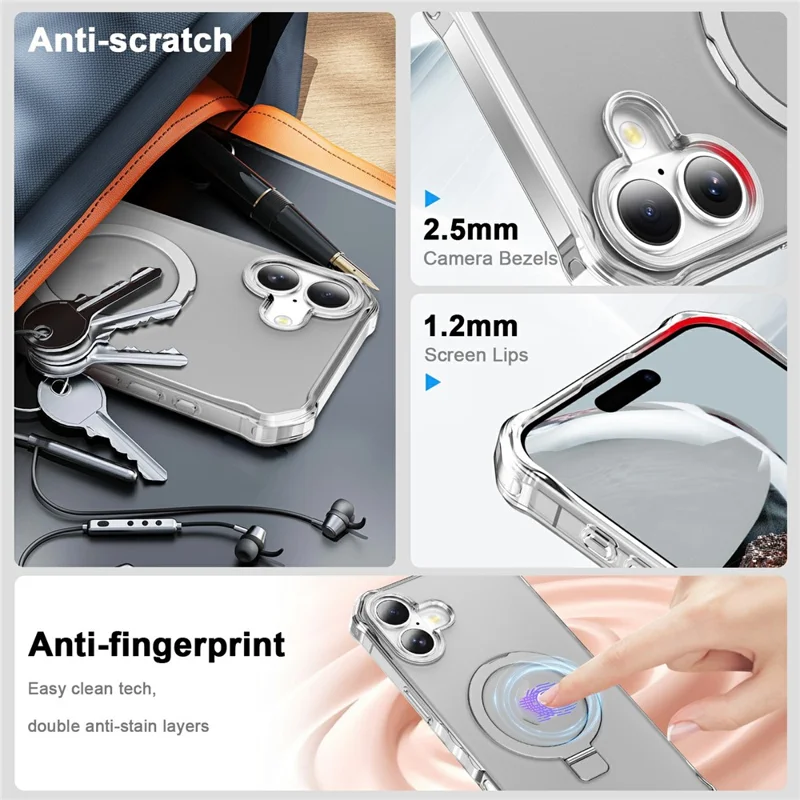 For iPhone 17 Case Compatible with MagSafe Matte Kickstand Hybrid Phone Cover Small Wavy Edge - Grey