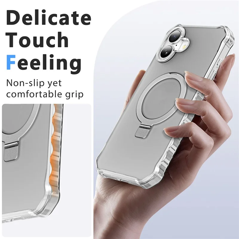 For iPhone 17 Case Compatible with MagSafe Matte Kickstand Hybrid Phone Cover Small Wavy Edge - Grey