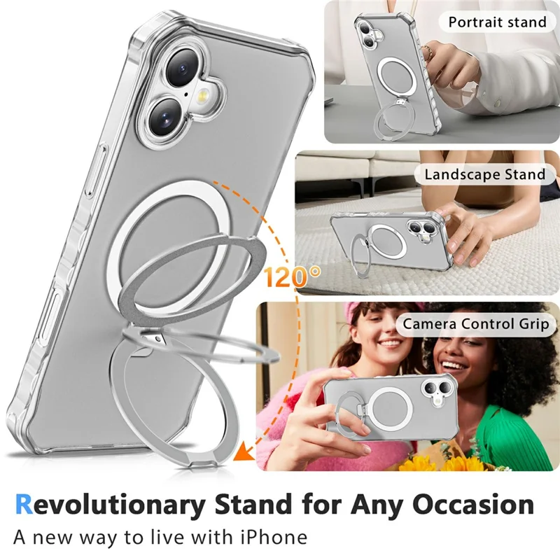 For iPhone 17 Case Compatible with MagSafe Matte Kickstand Hybrid Phone Cover Small Wavy Edge - Grey