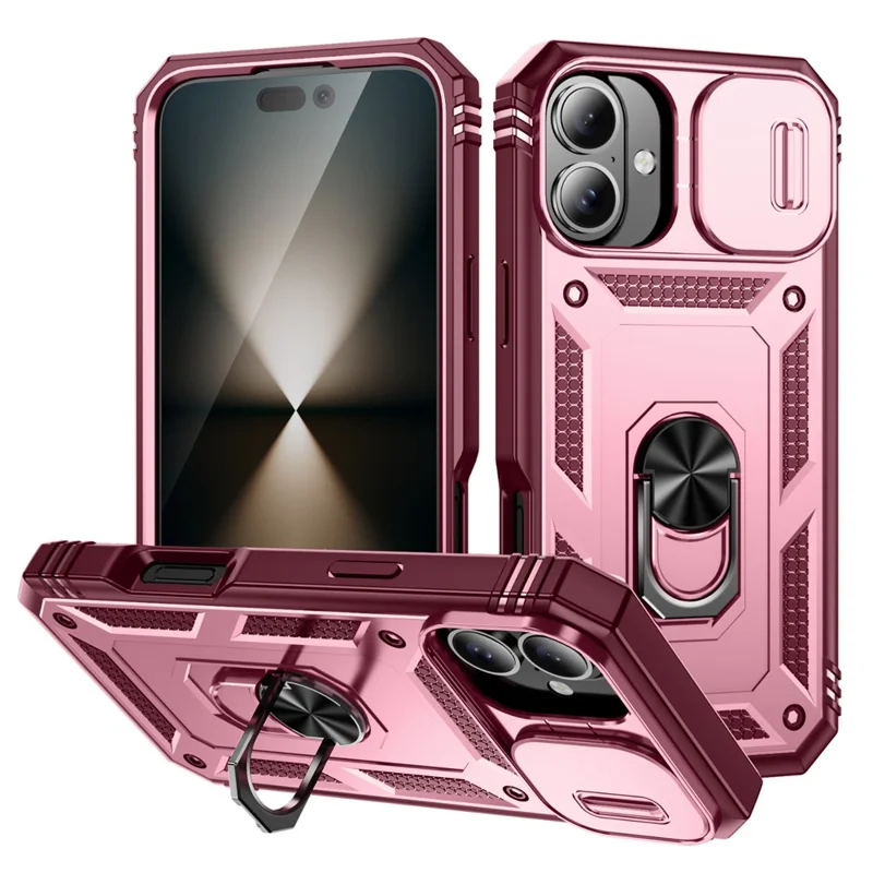 For iPhone 17 Case TPU + PC Slide Camshield Kickstand Phone Cover - Dark Red
