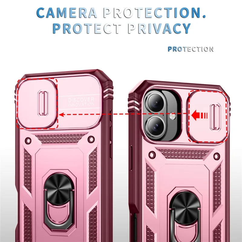 For iPhone 17 Case TPU + PC Slide Camshield Kickstand Phone Cover - Dark Red