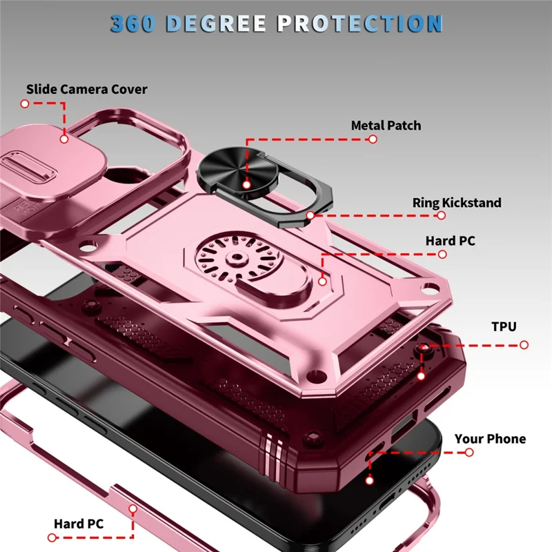 For iPhone 17 Case TPU + PC Slide Camshield Kickstand Phone Cover - Dark Red