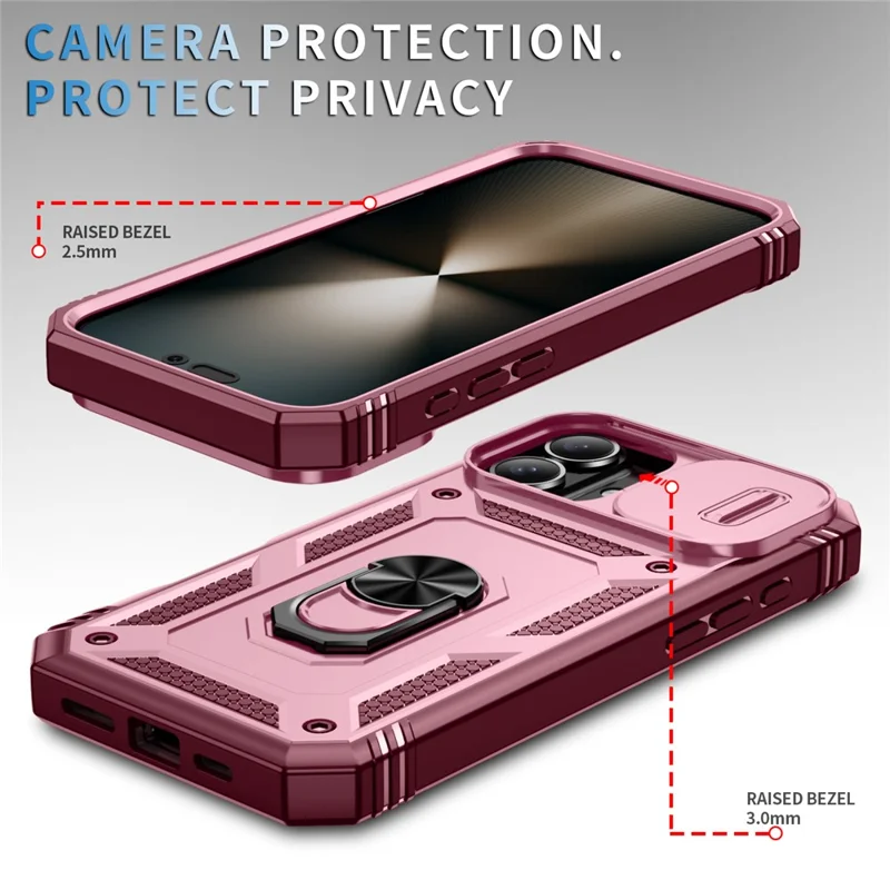 For iPhone 17 Case TPU + PC Slide Camshield Kickstand Phone Cover - Dark Red