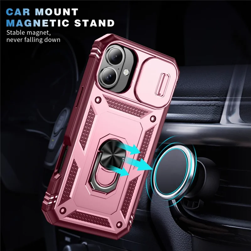 For iPhone 17 Case TPU + PC Slide Camshield Kickstand Phone Cover - Dark Red
