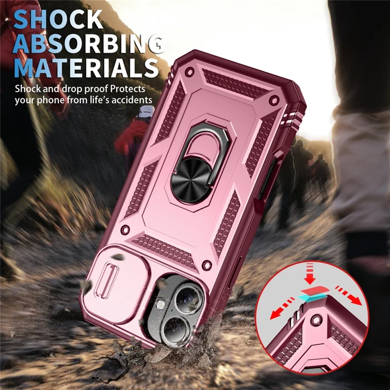 For iPhone 17 Case TPU + PC Slide Camshield Kickstand Phone Cover - Dark Red