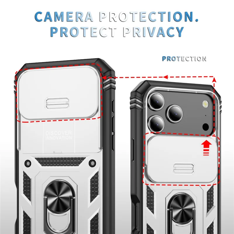 For iPhone 17 Pro Case TPU + PC Slide Camshield Kickstand Phone Cover - White