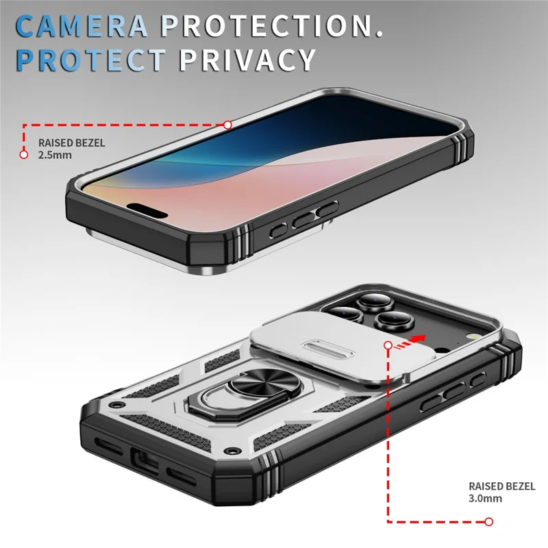 For iPhone 17 Pro Case TPU + PC Slide Camshield Kickstand Phone Cover - White
