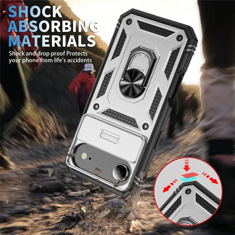 For iPhone Air Case TPU + PC Slide Camshield Kickstand Phone Cover - Hvid