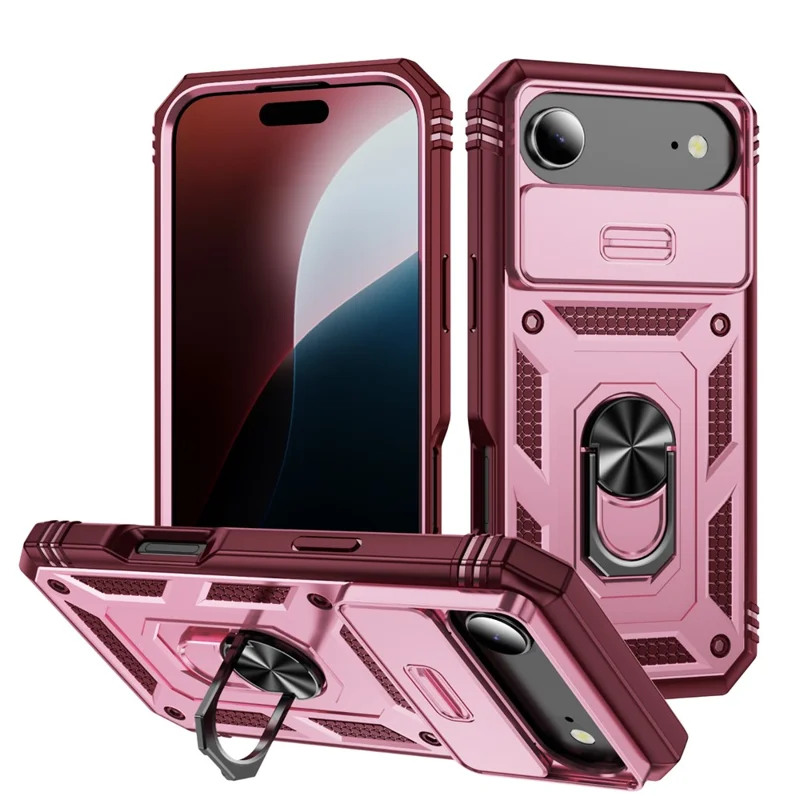 For iPhone Air Case TPU + PC Slide Camshield Kickstand Phone Cover - Dark Red