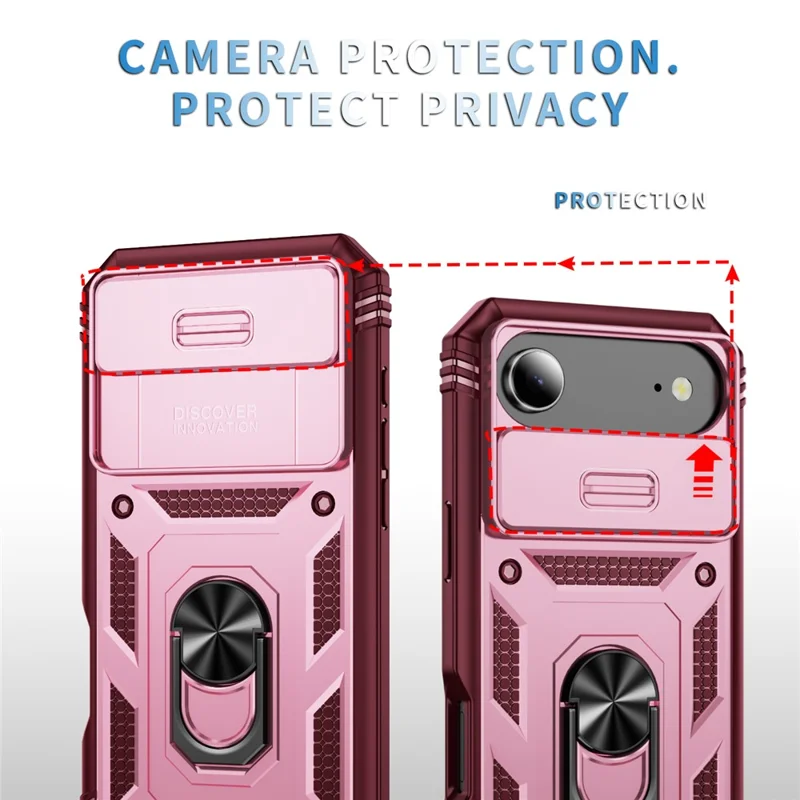 For iPhone Air Case TPU + PC Slide Camshield Kickstand Phone Cover - Dark Red