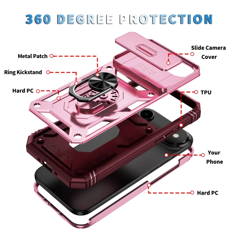 For iPhone Air Case TPU + PC Slide Camshield Kickstand Phone Cover - Dark Red