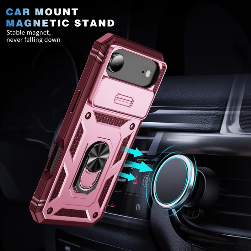 For iPhone Air Case TPU + PC Slide Camshield Kickstand Phone Cover - Dark Red