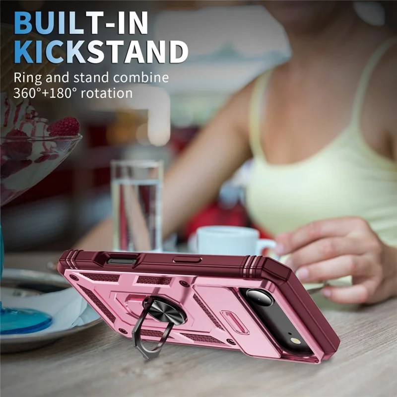 For iPhone Air Case TPU + PC Slide Camshield Kickstand Phone Cover - Dark Red
