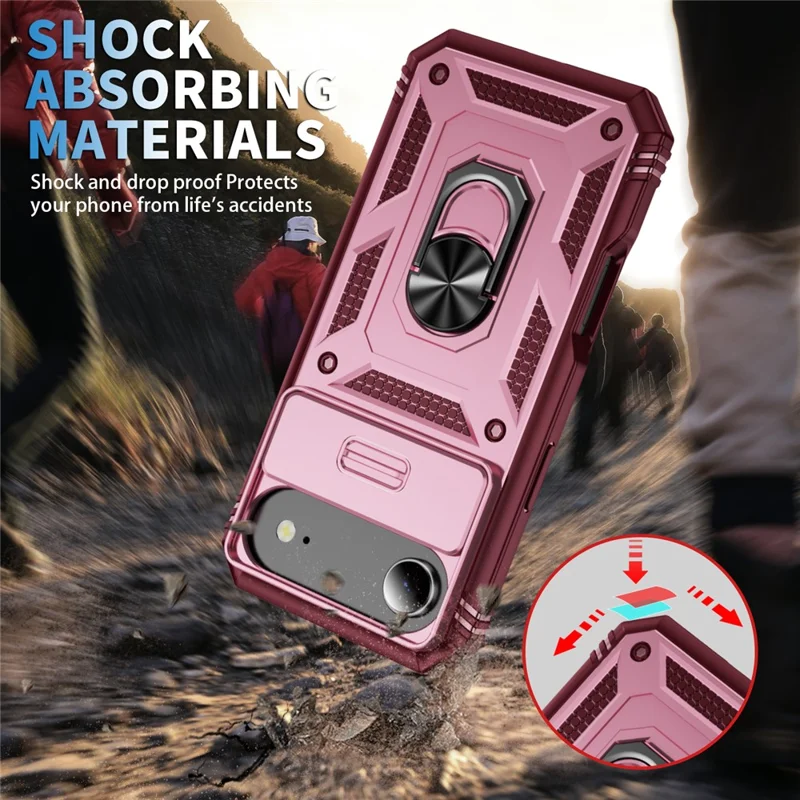 For iPhone Air Case TPU + PC Slide Camshield Kickstand Phone Cover - Dark Red