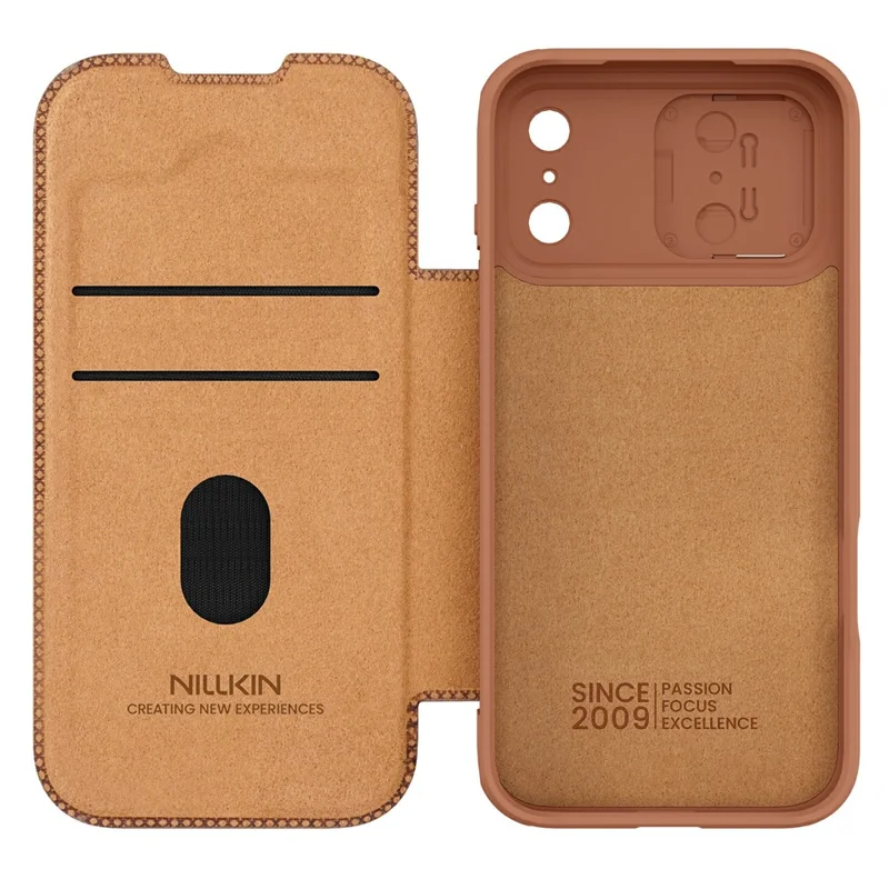 NILLKIN Qin Pro Serie für iPhone 17 Pro Hülle mit Kartenfächern Leder Handyhülle - Braun