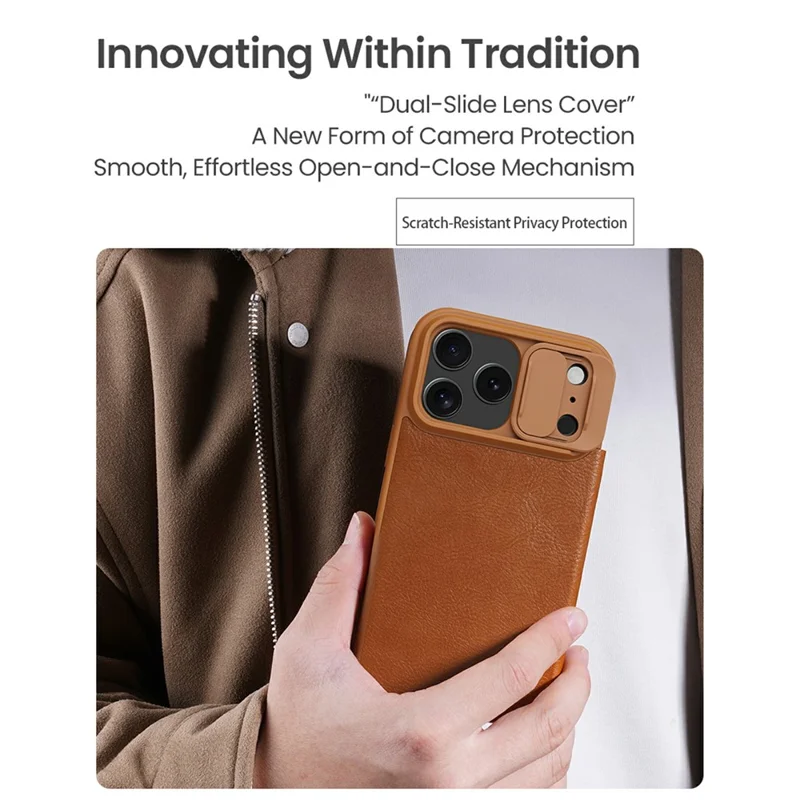 NILLKIN Qin Pro Serie für iPhone 17 Pro Hülle mit Kartenfächern Leder Handyhülle - Braun