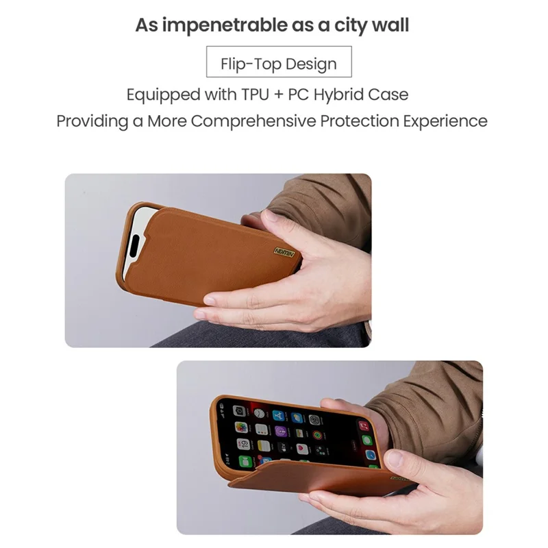 NILLKIN Qin Pro Serie für iPhone 17 Pro Hülle mit Kartenfächern Leder Handyhülle - Braun