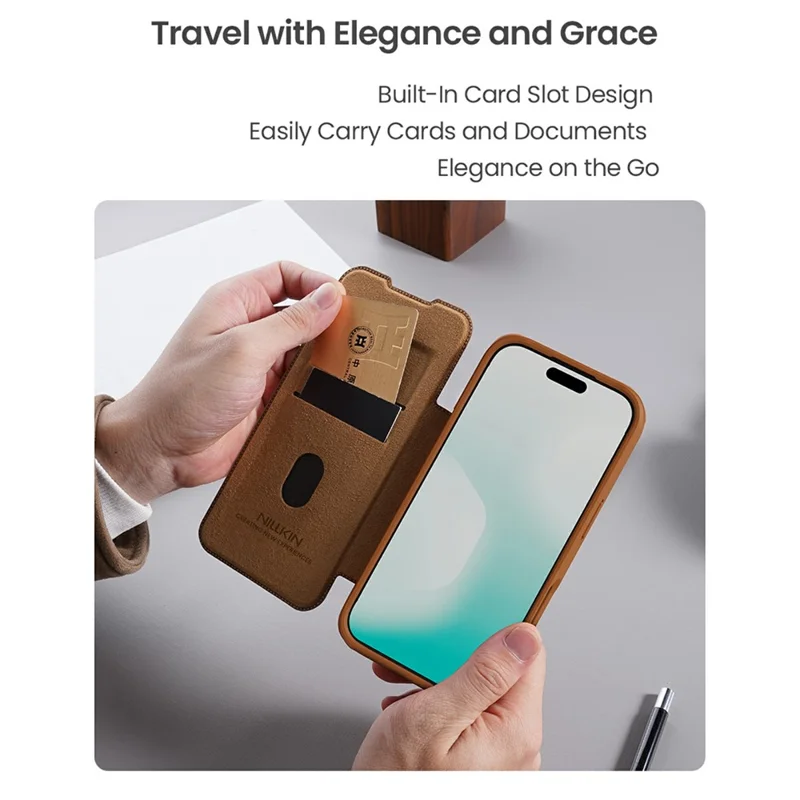 NILLKIN Qin Pro Serie für iPhone 17 Pro Hülle mit Kartenfächern Leder Handyhülle - Braun
