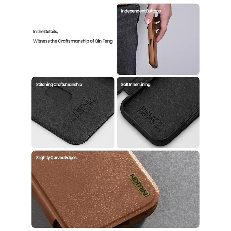 NILLKIN Qin Pro Serie für iPhone 17 Pro Hülle mit Kartenfächern Leder Handyhülle - Braun