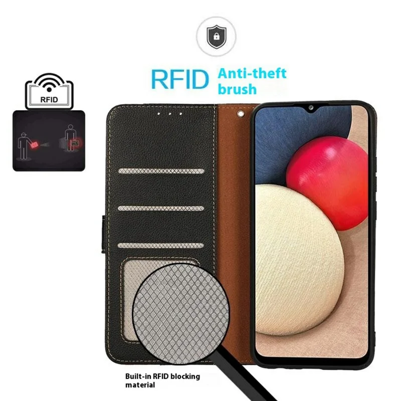 KHAZNEH Para Xiaomi Redmi 15 4G (UE) (171mm) Capa Carteira com Bloqueio RFID em Couro PU com Alça - Preto
