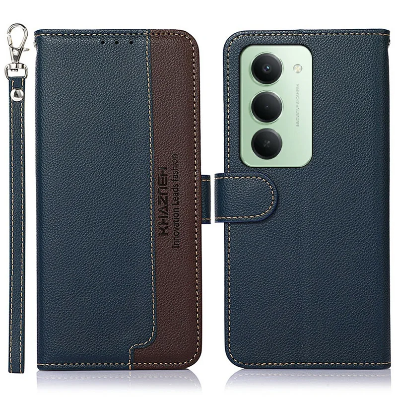 KHAZNEH Für Xiaomi Redmi 15 5G (Global) (169mm) Hülle RFID-Blocking Geldbörse PU-Leder Telefonabdeckung mit Riemen - Blau