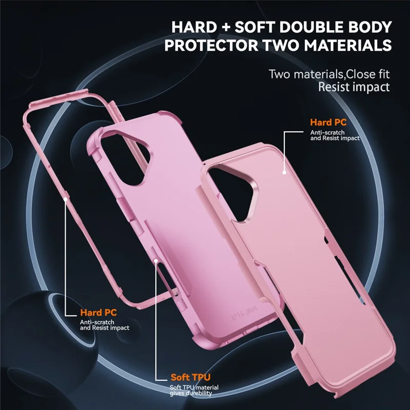 For iPhone 17 Case 3 in 1 Shockproof TPU PC Phone Cover - Pink