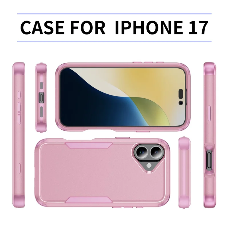For iPhone 17 Case 3 in 1 Shockproof TPU PC Phone Cover - Pink