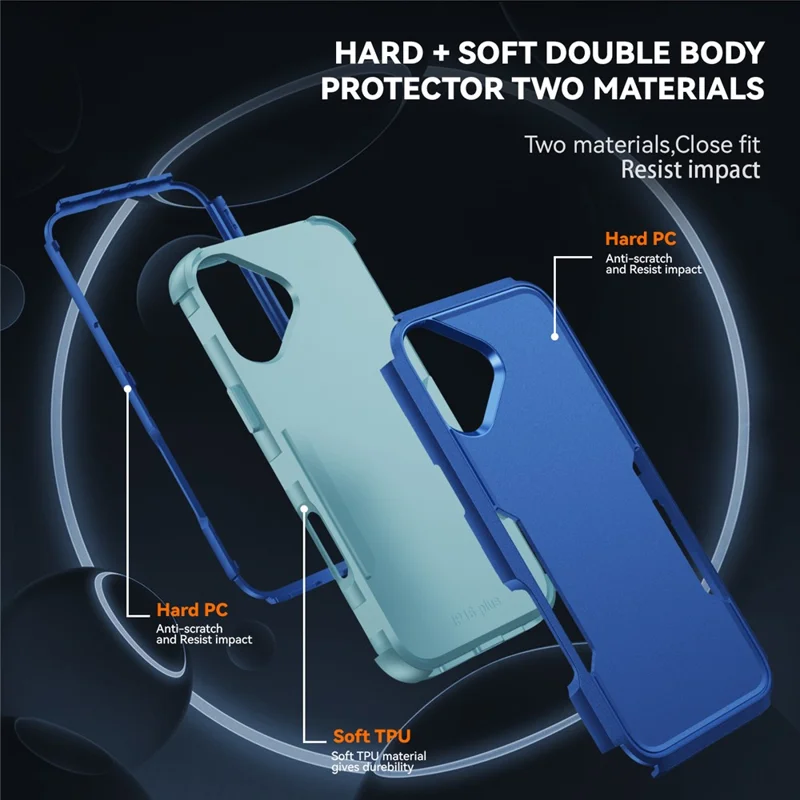 For iPhone 17 Case 3 in 1 Shockproof TPU PC Phone Cover - Sapphire+Grey Green