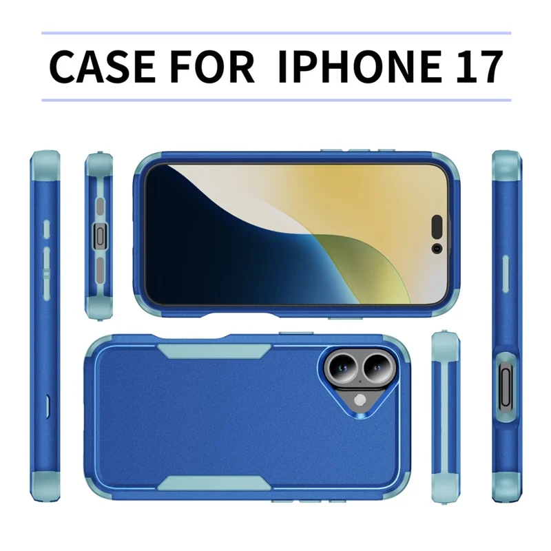 For iPhone 17 Case 3 in 1 Shockproof TPU PC Phone Cover - Sapphire+Grey Green