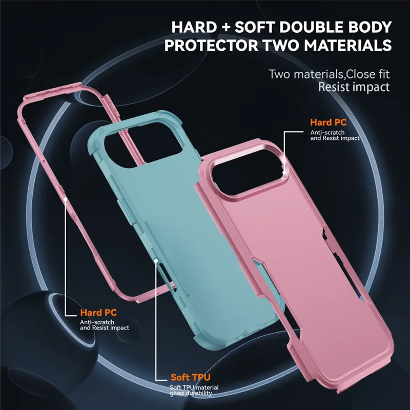 For iPhone Air Case 3 in 1 Shockproof TPU PC Phone Cover - Pink+Grey Green