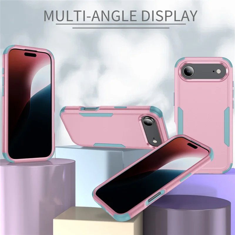 For iPhone Air Case 3 in 1 Shockproof TPU PC Phone Cover - Pink+Grey Green