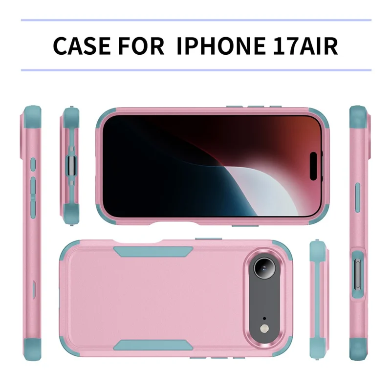 For iPhone Air Case 3 in 1 Shockproof TPU PC Phone Cover - Pink+Grey Green
