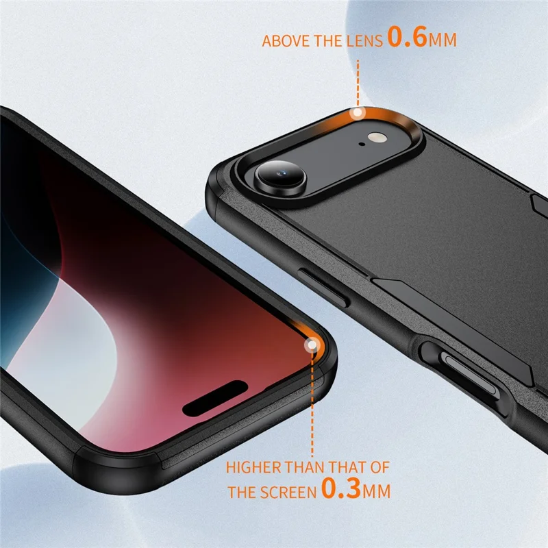 For iPhone Air Case 3 in 1 Shockproof TPU PC Phone Cover - Black