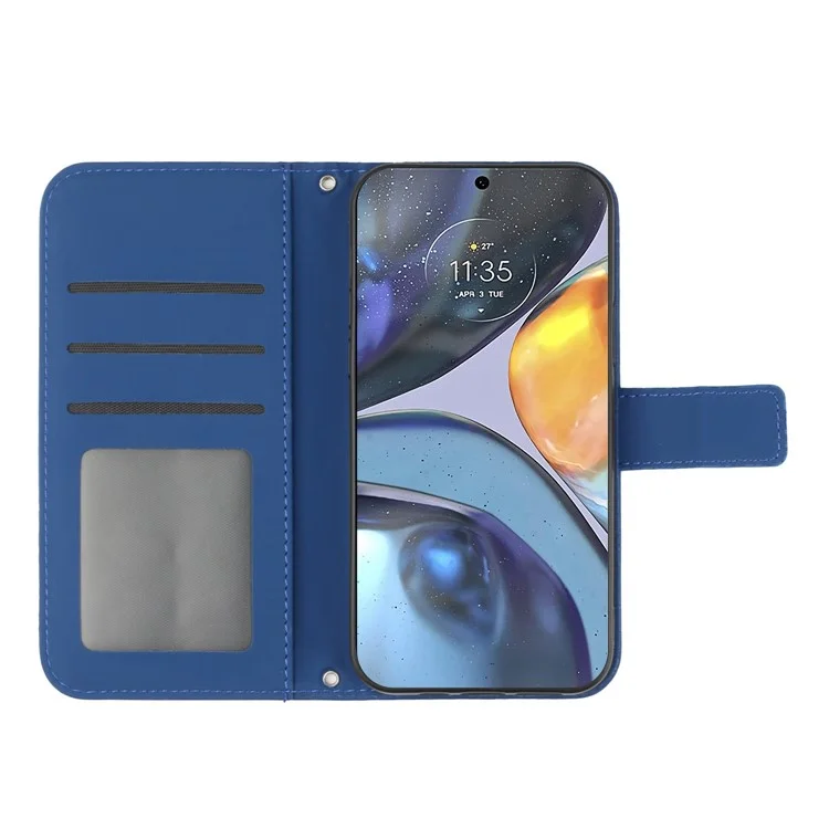 Imprinted Sunflower Phone Case For Motorola Moto G22, Skin-touch Anti-scratch Flip Cell Phone Cover PU Leather Wallet Adjustable Stand with Shoulder Strap - Sapphire