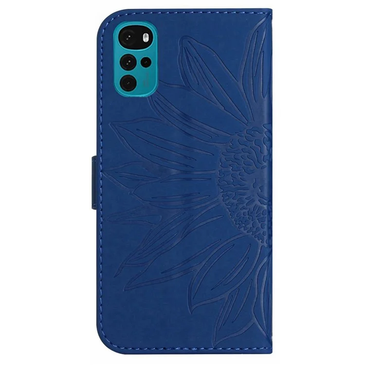 Imprinted Sunflower Phone Case For Motorola Moto G22, Skin-touch Anti-scratch Flip Cell Phone Cover PU Leather Wallet Adjustable Stand with Shoulder Strap - Sapphire