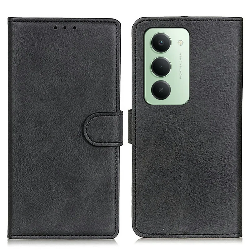 Étui pour Xiaomi Redmi 15 5G (Global) (169 mm) - Texture de cuir de vache, portefeuille, support pour téléphone - Noir