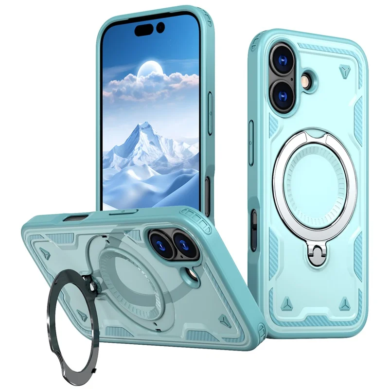 For iPhone 17 Case Compatible with MagSafe Military Protection PC + TPU Kickstand Phone Cover - Baby Blue