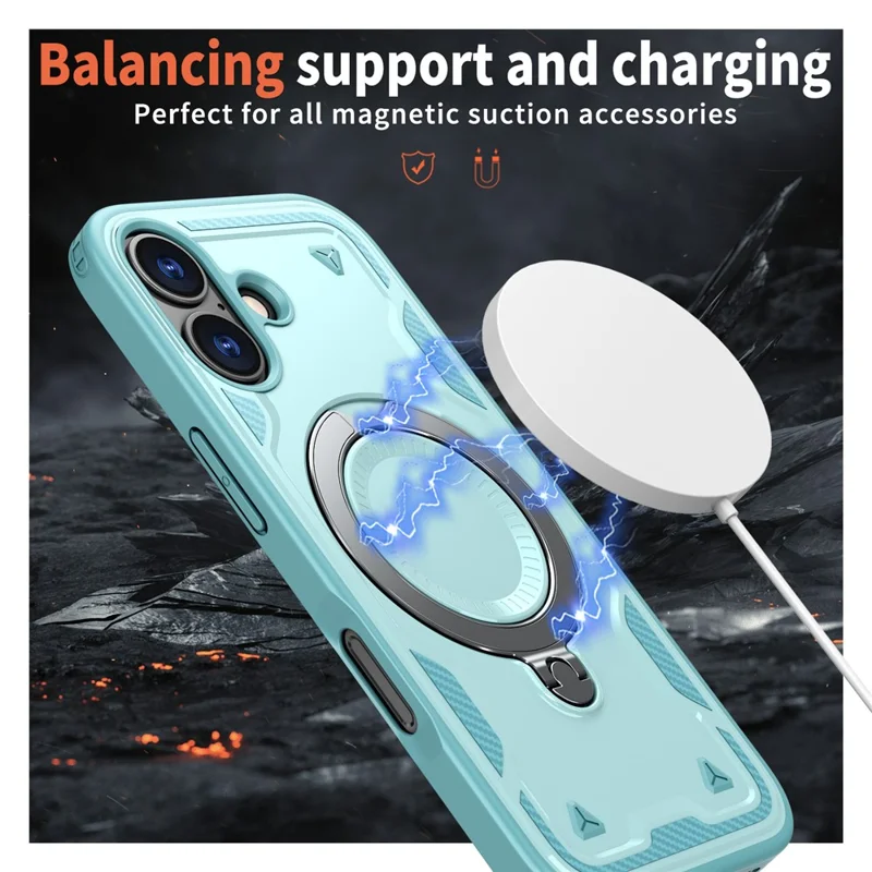 For iPhone 17 Case Compatible with MagSafe Military Protection PC + TPU Kickstand Phone Cover - Baby Blue