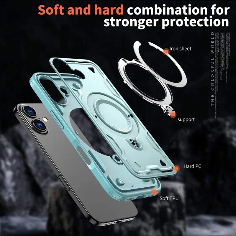 For iPhone 17 Case Compatible with MagSafe Military Protection PC + TPU Kickstand Phone Cover - Baby Blue