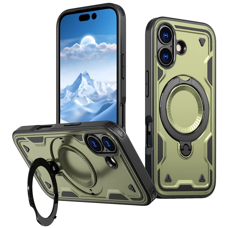 For iPhone 17 Case Compatible with MagSafe Military Protection PC + TPU Kickstand Phone Cover - Olive Green