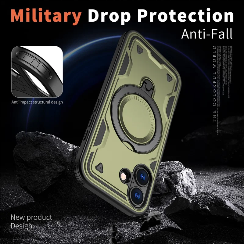 For iPhone 17 Case Compatible with MagSafe Military Protection PC + TPU Kickstand Phone Cover - Olive Green