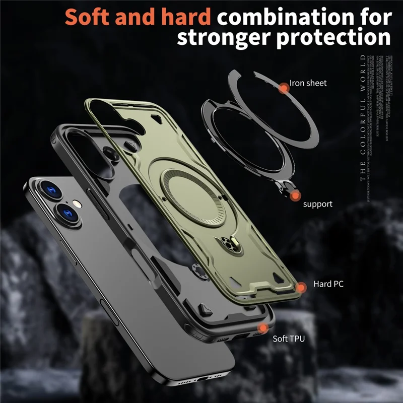 For iPhone 17 Case Compatible with MagSafe Military Protection PC + TPU Kickstand Phone Cover - Olive Green