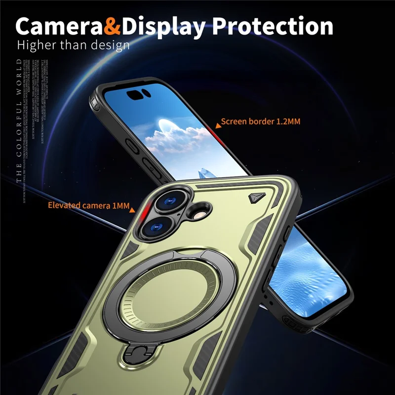 For iPhone 17 Case Compatible with MagSafe Military Protection PC + TPU Kickstand Phone Cover - Olive Green
