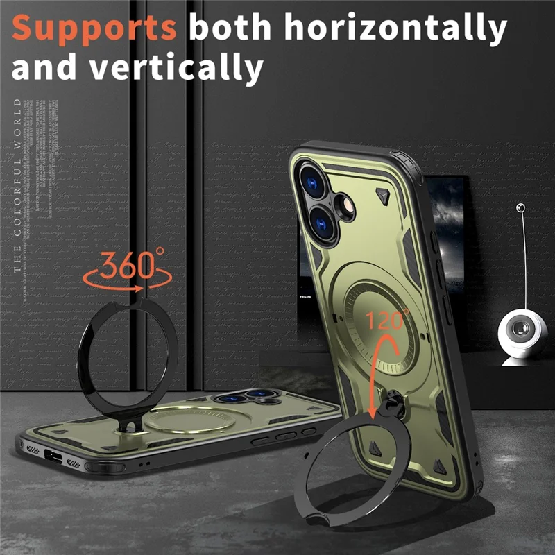 For iPhone 17 Case Compatible with MagSafe Military Protection PC + TPU Kickstand Phone Cover - Olive Green