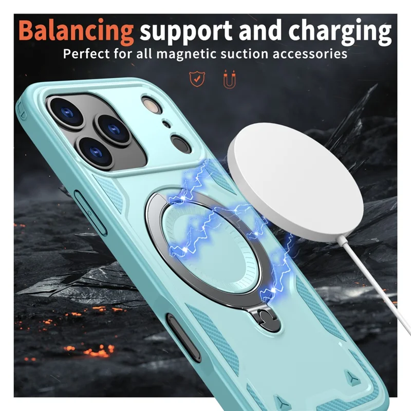 For iPhone 17 Pro Case Compatible with MagSafe Military Protection PC + TPU Kickstand Phone Cover - Baby Blue