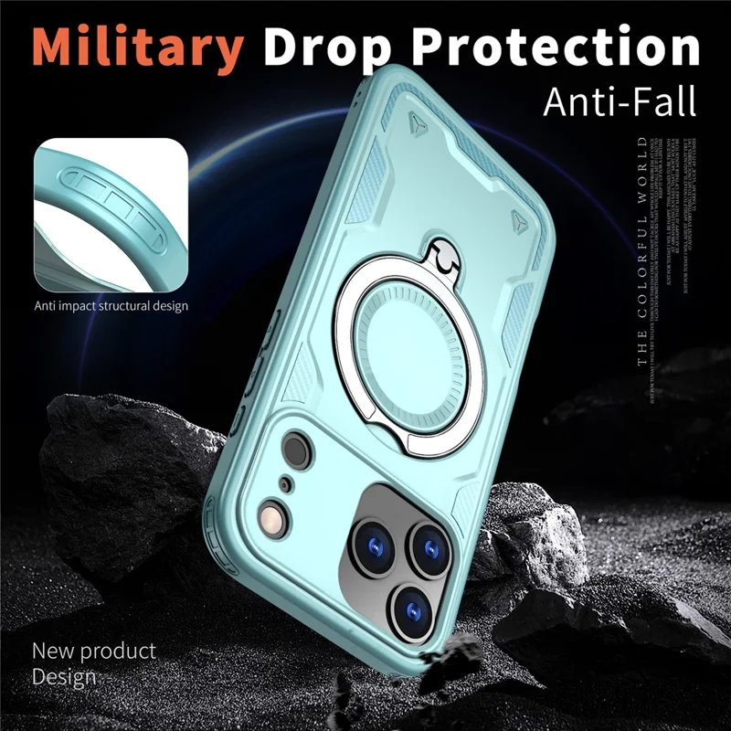For iPhone 17 Pro Case Compatible with MagSafe Military Protection PC + TPU Kickstand Phone Cover - Baby Blue